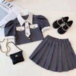 Girls' popular children's style daughter celebrity college style pleated skirt suit skirt