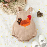 Neutral male and female babies and young children streamlined cotton towel embroidered suspender clothes - Image 3