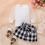Spring and Autumn New Fashionable Girl Baby Lady Spinning Woolen Children's Set Skirt - Image 5