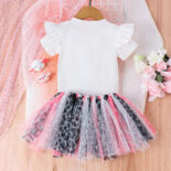 Summer girls' suits, small children's cow print tops with bow mesh skirts, children's suits - Image 2