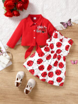 Seven-star ladybug print sleeveless dress + shirt jacket set daily hundred