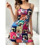 Summer new women's cartoon print suspender nightdress - Image 2