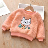Girls long sleeved top with fleece thickened winter new baby embroidery warm sweatshirt children's pullover - Image 4