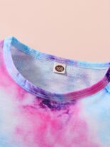 Girls' fashion suit, tie-dye random print, short sleeve casual two-piece set - Image 3