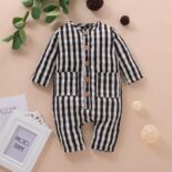 New Spring and Autumn Clothing for Boys and Girls, Long Sleeve, Long Pants, Checkered Spring and Autumn Clothes, Climbing Clothes, jumpsuit - Image 4