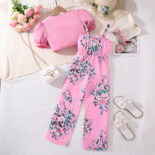 Girl's children's suit summer children's clothing foreign trade new print suspender jumpsuit short sleeve top - Image 2