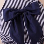 New Summer Baby Boys and Girls Cute Bow Strap Strap Stripe Triangular Hat Clothes - Image 3
