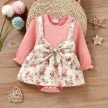 Spring New Girl Baby Print Big Bow Triangle Sweetheart