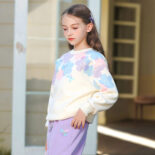 Women's Spring and Autumn Long Sleeve Sweatshirt Fashion Tie-Dye Cotton Butterfly Flower Crew Neck Pullover - Image 2