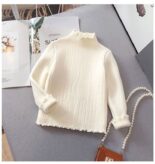 Spot girls plush semi-turtleneck sweater baby girl white inner sweater girl knitwear children's integrated fleece - Image 8