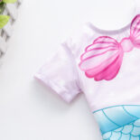 Girls short sleeved elastic round neck fish scale print one-piece triangle swimsuit - Image 3