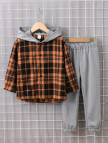 Children's plaid top, casual style long pants, cardigan set, two-piece