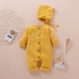 New Boys and Girls Baby Baby Cloth Solid Color Children's Long sleeved jumpsuit Hat Children's Clothing - Image 4