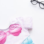 Girls short sleeved elastic round neck fish scale print one-piece triangle swimsuit - Image 6