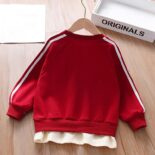 Girls autumn clothes version sweatshirt girls fake two tops kids fashion t-shirt baby red long sleeves crew neck tide - Image 3