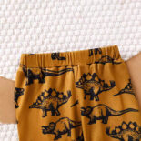 Spring and Autumn New Cute Newborn Baby Boy Dinosaur Print Jumpsuit Long Pants Two Piece Set - Image 4