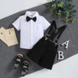 Style children's clothes boys, summer new boys' small suits, baby short-sleeved shirts, bib pants two-piece set - Image 2