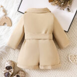 Spring baby girls and children's suit collar long sleeve fashion jumpsuit shorts children's British style lapel waist jumpsuit - Image 2