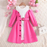 New Single-breasted Vest Collar Long Sleeve Patchwork Dress for Fashion Girls Dresses - Image 3