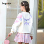Children's Clothing Girls Spring Wear Long Sleeve Sweatshirt New Round Neck Embroidery Wing Printed Tops