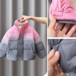 Boys' down padded jacket new boys' winter gradient stand-up collar jacket for medium and large children - Image 4