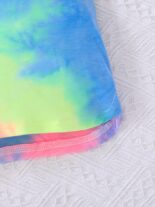 Girls' fashion dress rainbow tie-dye print short sleeve slit A-line dress - Image 6
