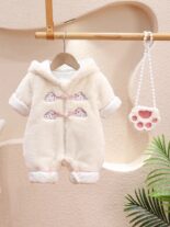 Full moon baby velvet jumpsuit, newborn cotton jacket, thickened crawling clothes, baby 100-day dress - Image 4