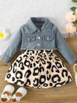 Baby girl spring and autumn sleeveless fawn print dress denim embroidery long sleeve jacket - Image 3