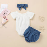 Summer Pit Bar Triangle Bow Shorts Fashion Set+Headscarf - Image 2