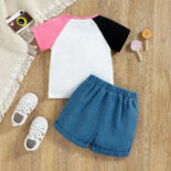 Summer new girl baby minimalist printed denim distressed print set - Image 4