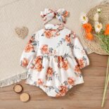 Autumn New Baby Girl Printed Princess Style Triangle +Headscarf One Piece - Image 4