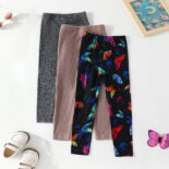 Girls leggings wear small and medium-sized children's pants in spring and autumn, girls wear multiple strips, solid color butterfly print, long pants - Image 2
