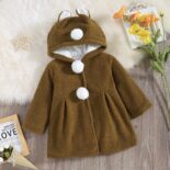 Children's Clothing Girl Baby Girl Cute Rabbit Gray Children's Plush Coat - Image 3