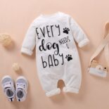 Children's clothing autumn long sleeved cute letter beige spring and autumn crawling clothes jumpsuit
