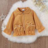 Autumn girl's new style baby girl ruffle edge solid color baby lapel jacket - Image 4