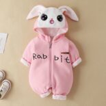 Baby onesies, spring and autumn and winter female treasures, cute rabbits, full moon crawling clothes, velvet and thickening outings