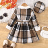 Children's Clothing New Girls Autumn and Winter Checked Plush Dress with Hat - Image 2