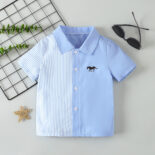 Style boy's trendy pony print with contrasting front button cardigan short sleeved shirt (excluding T-shirt)