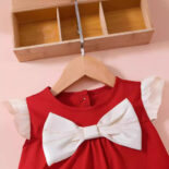Summer New Little Flying Sleeve Bow Red Set - Image 2