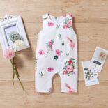Spring and summer new girls, baby babies, summer white flower pattern sleeveless trousers