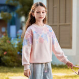 Women's Spring and Autumn Long Sleeve Sweatshirt Fashion Tie-Dye Cotton Butterfly Flower Crew Neck Pullover