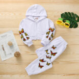 Girls new sweatshirt butterfly print long-sleeved zipper suit