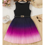 Girls dresses black purple gradient belt fashion medium and large children's clothes style children's skirts