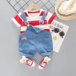 Baby summer dress bib pants short sleeve suit thin new children's boy 0 a 1-4 years old half summer dress half sleeve - Image 2