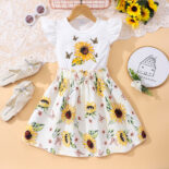 The new girl flying sleeve watermelon sunflower print top + knee-length skirt set - Image 3