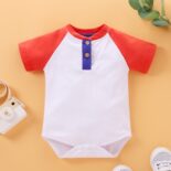 New summer children's clothing for boys and girls, cute polo shirts with color blocking, baby jumpsuit - Image 2