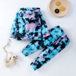 Men's and women's spring and autumn clothes 2-piece set fashion tie-dye print love hooded sweatshirt trouser set - Image 2