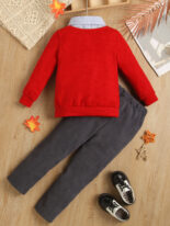 Children's clothing boys autumn and winter two-color Persian threaded lapel fake two-piece + corduroy trousers two-piece set - Image 4