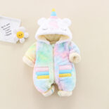 Baby winter velvet thickened male and female baby hooded one-piece jacket newborn windproof home outing