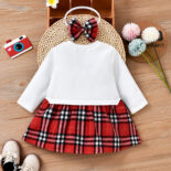 Autumn New Girl Baby Splicing Checkered Dress Comes with Headscarf - Image 2